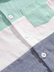 SHEIN Áo thun ngắn tay cổ bẻ phối ba màu cổ điển, thoải mái, phong cách thường ngày mùa hè cho trẻ em, thích hợp cho các hoạt động ngoài trời, đi học, dự tiệc và dạo phố. - Màu xanh Bạc hà - Xem 7