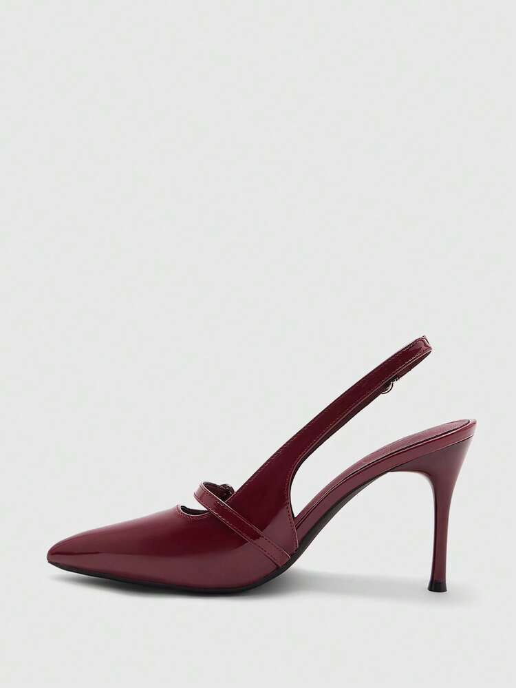 CUCCOO BIZCHIC Women Shoes New French Sexy Closed Toe Burgundy Fashion Low Vamp Thin High Heel Slingback High Heels Party Dating Simple Commuter Women's High Heel Shoes Spring Shoes