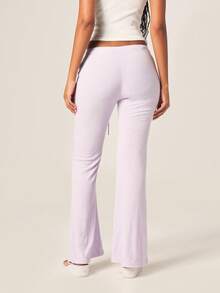 MISSGUIDED 女士薰衣草色毛巾布喇叭裤高腰柔软抓绒阔腿慢跑裤舒适休闲抽绳腰宽松阔腿裤 - 紫色 - 查看 3