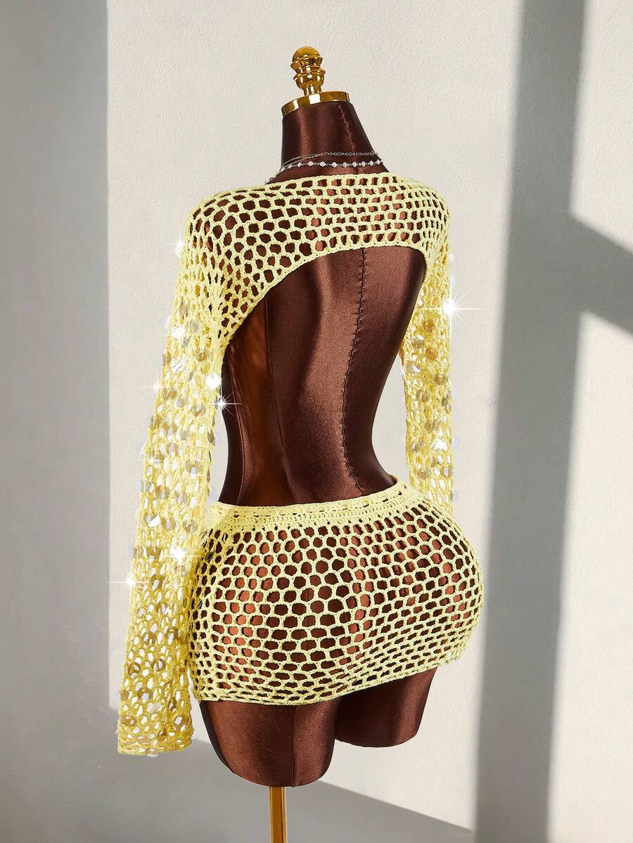 Amplova Bộ 2 áo khoác ngắn đính sequin dành cho nữ, kiểu dáng gợi cảm, phá cách, đa năng, phù hợp cho kỳ nghỉ, lễ hội âm nhạc và trang phục bikini.