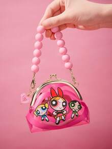 THE POWERPUFF GIRLS X SHEIN 1个透明PVC材质可爱卡通人物印花零钱包，圆球手柄装饰，迷你小包，可作挂件，可存放零钱、硬币、口红、卡片和其他小物件，适合青少年、女性、男性，花花、泡泡、毛毛等图案。 - 粉色 - 查看 2