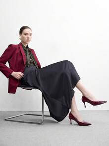 CUCCOO BIZCHIC 四季新款酒红色镜面尖头细跟高跟低帮女鞋，日常百搭通勤商务晚宴派对女鞋 - 酒紅色 - 查看 6