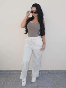 Vassilux Women's Fall Pebble Detail Straight-Leg Sweatpants Graduation,Back To School Outfits,Graduation,Teacher Outfits For Women,Back To School - Light Grey - View 3