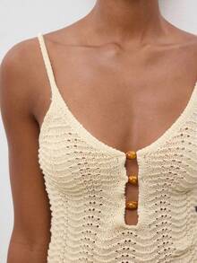 Maija Top de camisola de punto de unicolor tropical casual para mujer, atuendos de festival de verano para mujer, ropa de mujer, vacaciones en la playa, campo - Albaricoque - Ver 6
