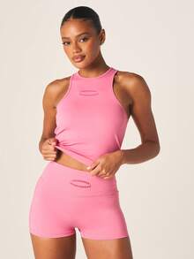 MISSGUIDED Women High Waisted Athletic Compression Shorts Pink Workout Running Gym Exercise Yoga Training Active Sports Cycling Performance Breathable - Party Punch - View 3