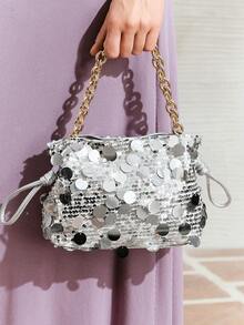 SHECARRY Ladies Tote Bag, Exquisite Sequined Shoulder Bag, Shiny Party Clutch Bag. - Silver - View 1