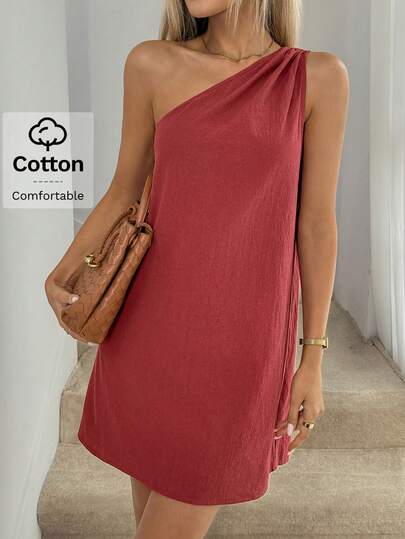 Easowa Vestido casual corto sin mangas de unicolor para mujer