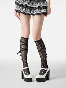 ROMWE Kawaii 女士性感酒红色铆钉双带厚底高跟鞋，春秋季时尚闭趾铆钉心形搭扣高跟鞋，夜店派对厚底防水粗跟玛丽珍鞋，圣诞节 - 糯米白色 - 查看 3