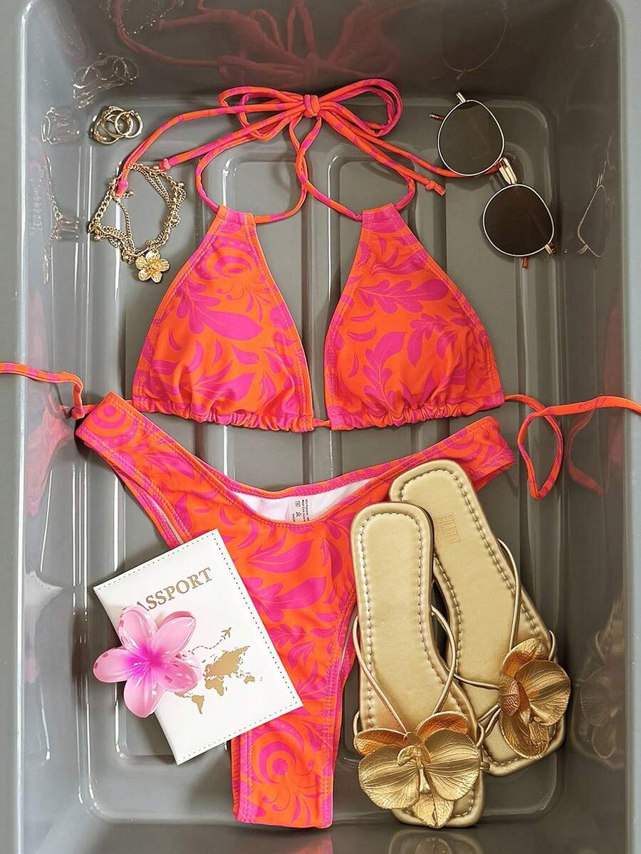 Swim Mod Women's Tropical Print Bikini Two Pieces Swimwear Set - Multicolor - View 1