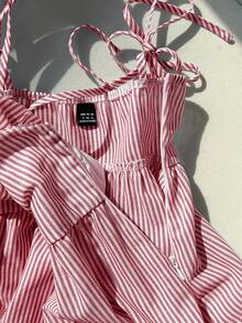 Comfortcana 女士夏季褶皱条纹休闲度假吊带衫 - 紅白色 - 查看 6