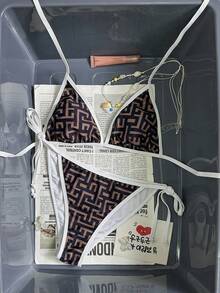 Swim Mod 女士热带印花两件式比基尼套装，休闲度假 - 彩色 - 查看 2