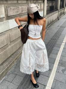 Coolane 女士春夏撞色蕾丝音乐会锐舞节外出狂欢文艺复兴集市俱乐部派对舒适白色裆部裤 - 白色 - 查看 5