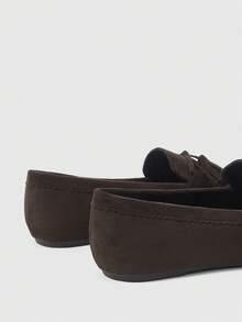 Sleekvia Giày lười nữ mũi tròn đế bằng da lộn màu đen thêu tua rua, giày slip-on thời trang thường ngày, đi làm và đi chơi, thích hợp cho dịp Giáng sinh. - màu nâu - Xem 9