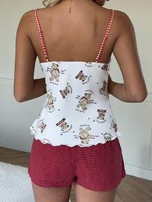 CovetEZ 女款白色可愛熊圖案細肩帶背心上衣，夏季休閒日常穿搭，舒適度假風 - 杏色 - 查看 2