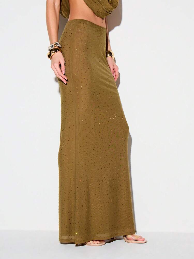 KIZN Studded Fishtail Maxi Skirt With Side Slit