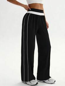 SHEIN Sports 女士黑色宽松交叉撞色腰带网球运动套装，适合日常休闲穿着、跑步、瑜伽、健身、网球、高尔夫等运动。 - 黑色 - 查看 5