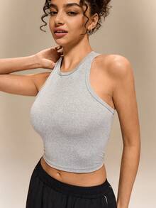 Firalyn Women's Solid Color Round Neck Cropped Fitted Camisole - Grey - View 4