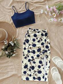 Soleia Bộ 2 món áo hai dây và chân váy in họa tiết mùa hè dành cho nữ, trang phục đi nghỉ hè, lễ hội, trang phục mùa hè cho nữ, trang phục đi biển. - Nhiều màu - Xem 7