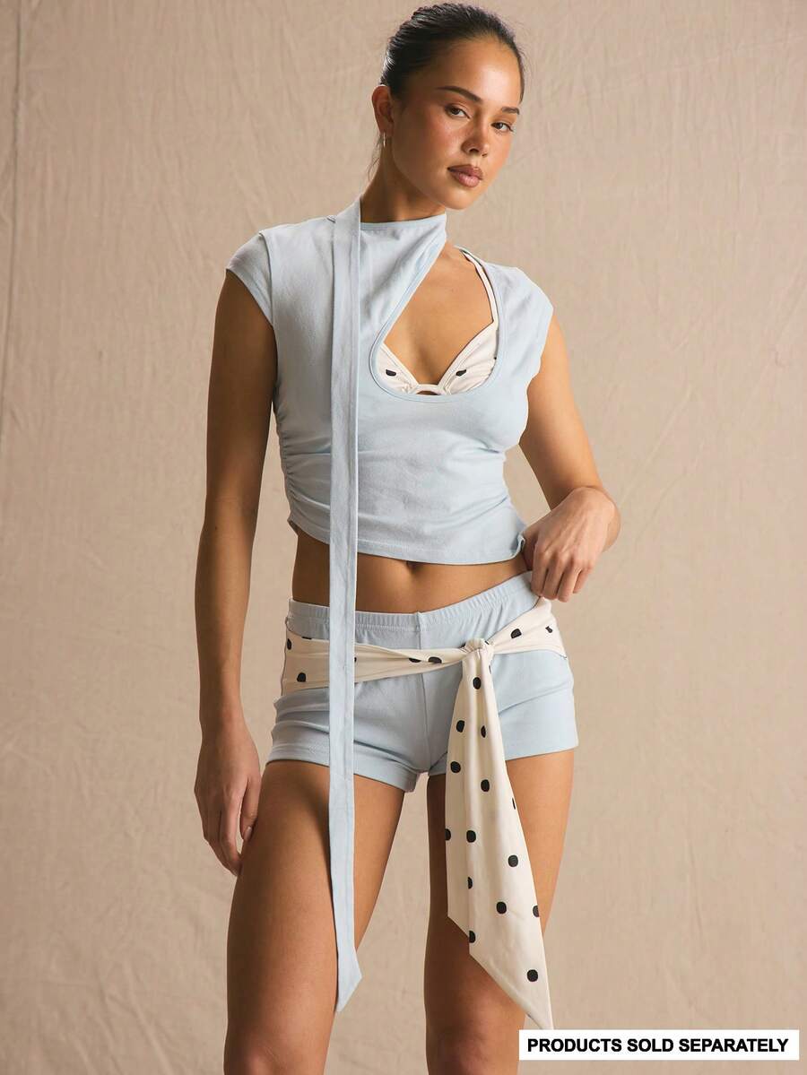 MUSERA Asymmetric Double Layered Polka Dot Top Only Spring Summer Cosy Cute Daily Girly Vacation Sunlight Social Holiday Elegant - Blue - View 1