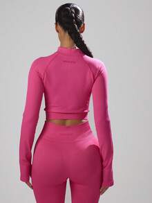 Musera Sport 缝线细节短款长袖全拉链上衣外套，适合板式网球、网球、匹克球等运动，冬季健身穿着。 - 玫紅色 - 查看 5