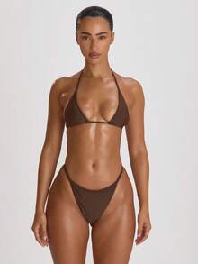 Musera Resort Quần bikini dây mảnh, thích hợp cho kỳ nghỉ hè, du lịch, đồ bơi cơ bản, màu trơn, phong cách nghỉ dưỡng. - Màu nâu Sô-cô-la - Xem 2