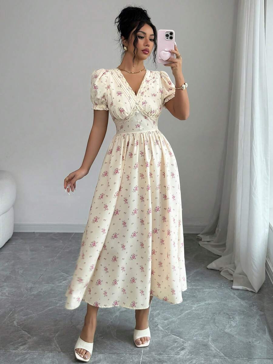Modelyn Đầm nữ mùa hè dáng suông họa tiết hoa nhí, tay cánh hoa, thắt eo. - Nhiều màu - Xem 1