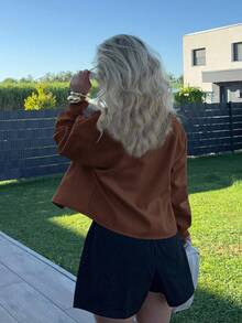 Jeta Ari Áo khoác cài nút thả vai giản dị, mùa thu - màu nâu - Xem 2