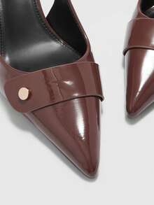 CUCCOO BIZCHIC Women Shoes Four Seasons New Brown Metal Buckle Pointed Toe Thin High Heel Low Vamp Commuter Elegant Fashion Women's High Heel Shoes Back Lift After Slingback Shoes Dew Heel Dinner Party Elegant Office Workers Holiday Wear Women's Shoes - Coffee Brown - View 8