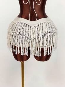 Amplova 2026新款V腰流苏针织迷你裙，性感前卫风格，适合音乐节等场合，百搭单品 - 杏色 - 查看 12