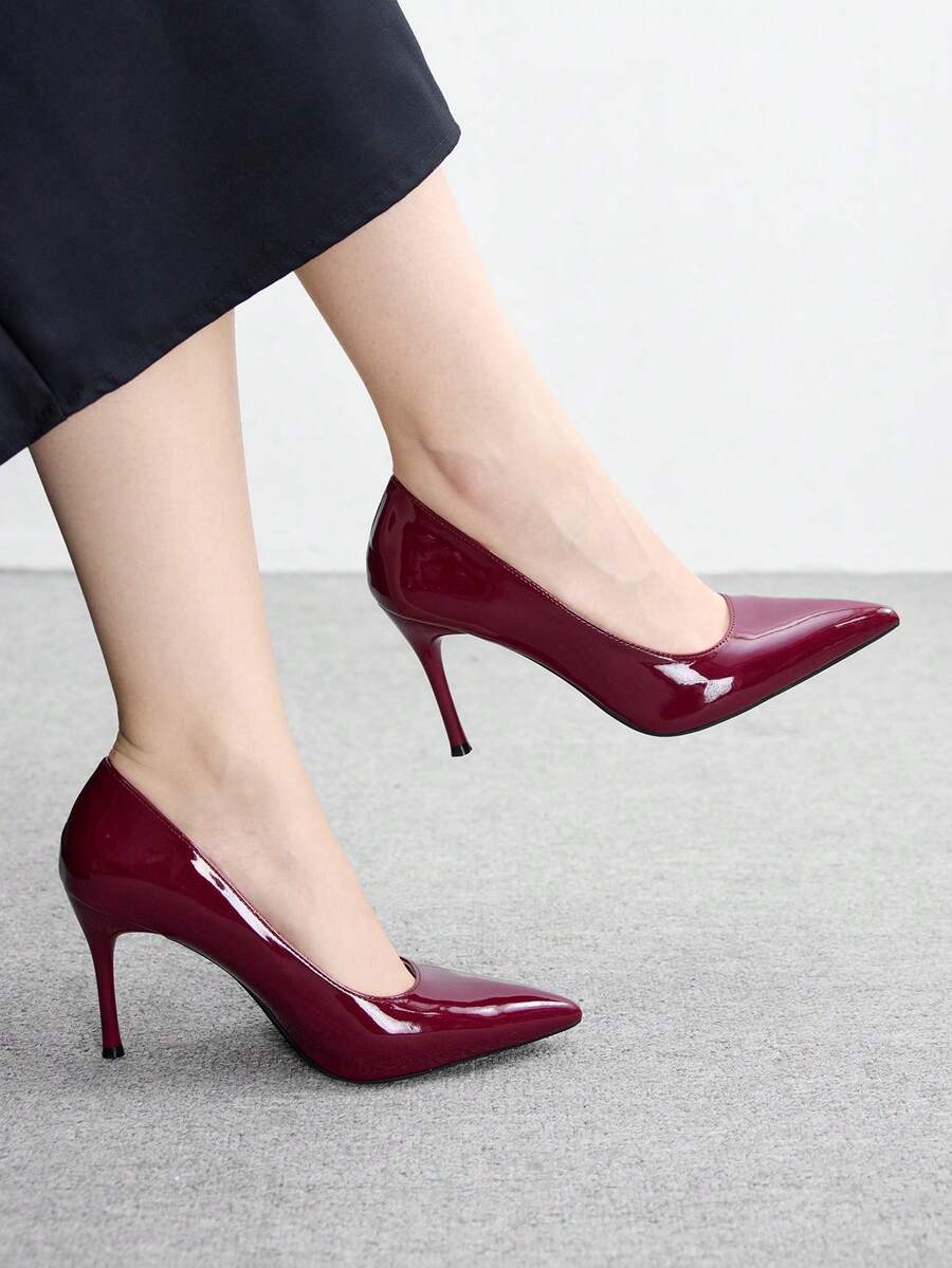 CUCCOO BIZCHIC Giày nữ mới, mũi nhọn, gót mỏng, cao gót màu đỏ tía, kiểu dáng đơn giản, phù hợp đi làm hàng ngày, đi mua sắm. Giày cao gót nữ. - Màu Đỏ Sâu - Xem 1