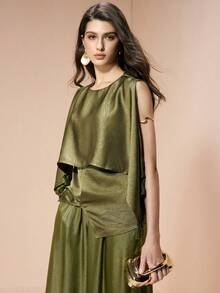 Aveloria Modichic Elegant Olive Green Summer Women's Dress,Glossy Fabric Tassel Trim Turtleneck Bohemian Vacation Outfits,Versatile Tea Party Stylish Everyday Wear - Olive Green - View 7