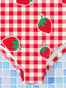 SHEIN Cute Strawberry Pattern, Retro Red & White Plaid, Beach Vacation, #Coconutgirl, Baby Girls Casual Slim-Fit One Piece Swimsuit, Suitable For Summer, Princess Chic, Little Stars, Baby Girl Swimwear, Vacay Romance - Red and White - View 7