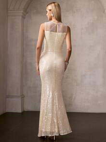 MOTF Soiréza ELEGANT FAUX PEARL & CONTRAST SEQUIN EMBELLISHED PARTY DRESS, SPRING/SUMMER - Apricot - View 4