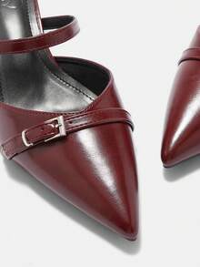 CUCCOO CURVES Women's Pointed Toe Buckle Design Everyday Versatile Fashion Wide Fit High Heels - Rose Red - View 8