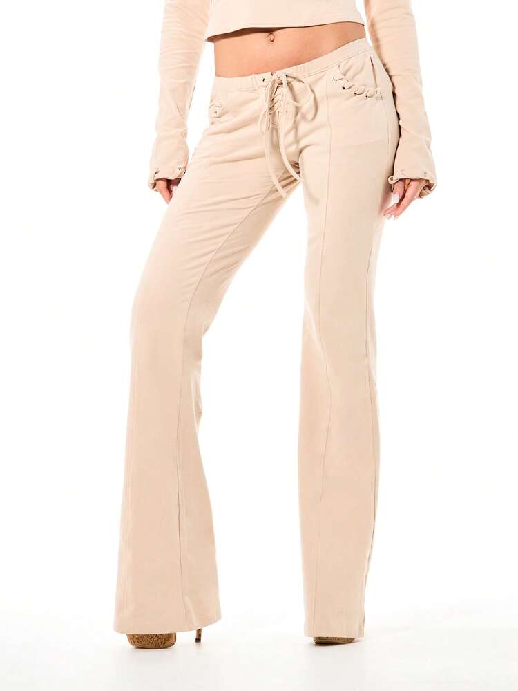 SUMWON WOMEN Lace Up Eyelet Flare Leg Trousers