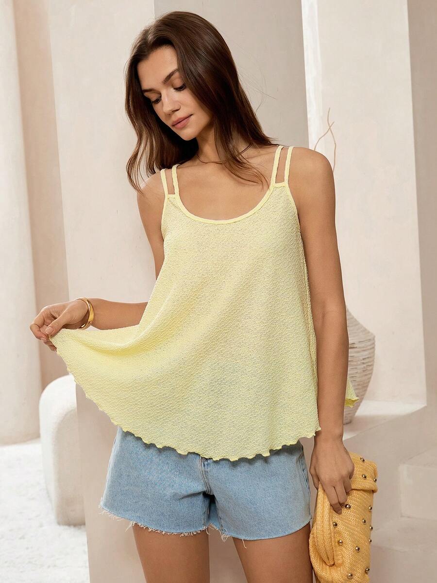 Lymera 时尚简约优雅百搭度假休闲吊带衫 - 淡黃色 - 查看 1