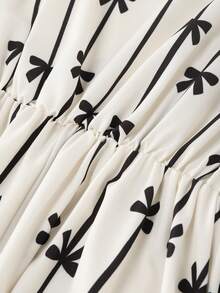 GlowEve Women's Butterfly Knot Striped Print Waist A-Line Dress, Charming Elegant Casual Vacation Commute Sexy Fashion Date French Street Retro Versatile Spring/Summer New Style, Apricot Base With Black Pattern Short Sleeve Midi Dress - Multicolor - View 5