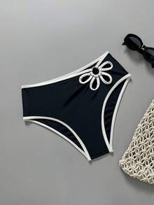 Swim SPRTY Women's Beach Outfit, 3D Petal Design, Black & White Contrast, Fashionable Casual Elegant Minimalist Sports Surfing Swimsuit Bottom - Black and White - View 2
