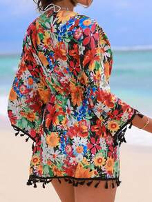 Swim Vcay 女士深V领印花休闲度假沙滩罩衫和服 - 彩色 - 查看 2