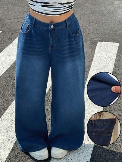 Muchica Blugi largi, croială lejeră, pentru femei, mărime plus, versatili pentru naveta zilnică