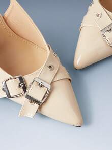 CUCCOO GRLICON Tacones de punta fina con correa de hebilla y punta cerrada para mujer - Color del té con leche - Ver 4