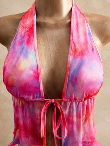 Mistrie 女士夏季度假扎染前系带露背上衣和短裤两件套 - 彩色 - 查看 4