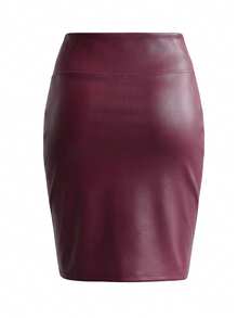 Ellevyn Women's PU Leather & Contrast Lace Sexy Fashionable Mini Skirt, Red - Burgundy - View 2