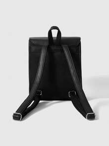 ROMWE Grunge Punk Large Capacity Solid Black Backpack - Black and White - View 6