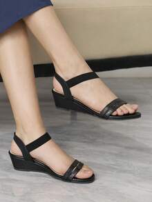 Sleekvia Giày nữ đế xuồng mũi tròn màu đen, kiểu dáng đơn giản, quai co giãn, thích hợp đi làm hàng ngày, đa năng và thoải mái. - màu đen - Xem 5