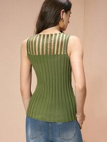 Revavyn Women's Color Block Fitted Casual Everyday Top - Army Green - View 4