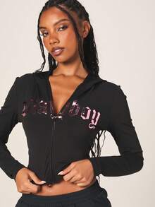 Missguided x Playboy 女士运动夹克 - 黑色 - 查看 1