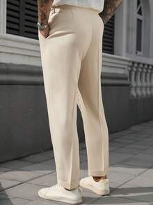 Manfinity Homme 男士休闲百搭纯色西装裤 - 米色 - 查看 2