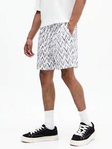 SUMWON Quần short đi biển nam họa tiết zigzag hình học, có túi bên hông, kiểu dáng thường ngày mùa hè, dài đến giữa đùi, có dây rút ở eo. - trắng - Xem 4