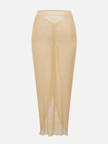 Swim Oasis Women's Hollow Out One-Piece Swimsuit Cover Up & Skirt For Beach Vacation Women's Swim Costume Women Two Pieces Beach Outfit For Women Summer Swimsuit Woman Two Pieces Outfit Women's Holiday Co Ord - Champagne - View 8